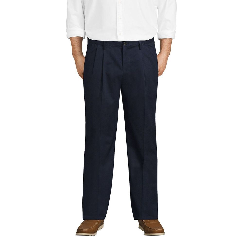 Lands' End Mens Big and Tall Traditional Fit Pleated No Iron Chino Pants Size 46